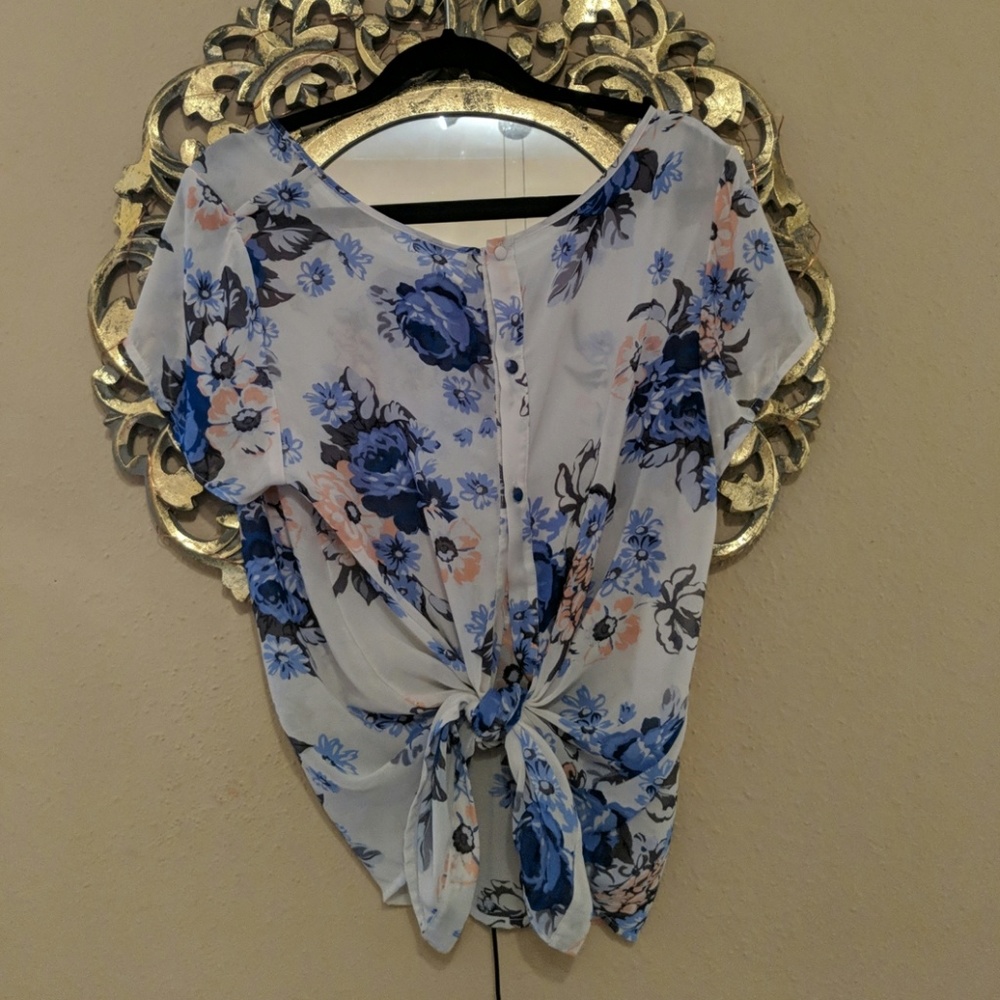 Torrid Open Back Sheer Floral Print Blouse